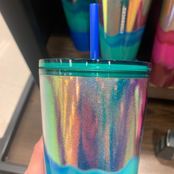Starbucks Ombre Mint Gold Glitter Wave Tumbler Cup 24oz High Polished NWT 2022 - Picture 10 of 11